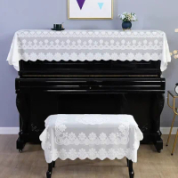 2pcs White Cotton Lace Piano Cover Dust Proof Non Deformable Keyboard Cover Cloth 3D Relief Beautiful Piano Case Cover