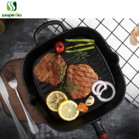 Cast Iron Fried Steak Pot Stripe Uncoated Non-stick Pan Household Commercial Barbecue Pan Induction Cooker Gas Universal Cast