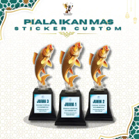 Piala Akrilik Penghargaan & Kejuaraan Memancing Motif Ikan Mas Sticker Custom | Hadiah | Turnamen