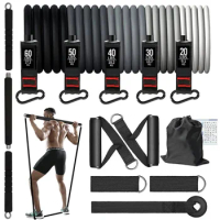 3-Section Detachable Workout Bar for Women Men,Bodubuilding Elastic Bands for Fitness Pilates Bar Kit with Resistance Bands Set