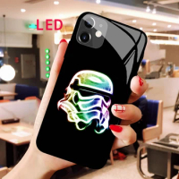 Star wars Stormtrooper Luminous Tempered Glass phone case For Apple iphone 12 11 Pro Max XS mini Protect LED Backlight new cover