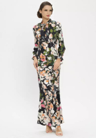 Loveaisyah Victoria Floral Black Tie Top &amp; Frill Skirt Modern Baju Kurung Hari Raya