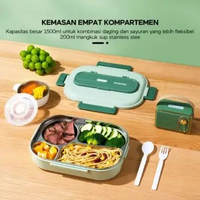 ecentio lunch box empat kompartemen kapasitas besar 1500ml disertakan cawan sup stainless steel anti