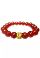 LITZ [SPECIAL] LITZ 999 (24K) Gold Six Syllable Mantra Charm with Red Agate Bracelet