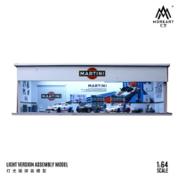 MoreArt 1:64 Falken/Martini Model Parking Lot, Assembly Repair shop With Lights, Model Storage Box