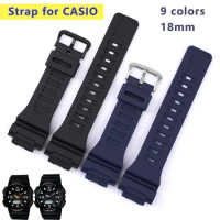 Convex 18mm Rubber Watch Strap for Casio AQ-S800/AQ-S810W W-735H Bracelets Sport Watchbands Replace Wristband Watch Accessories