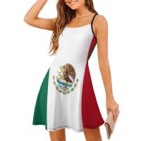 Mexican Flag Unique Sexy Woman's Clothing Women's Sling Dress Humor Graphic Vacations Strappy Dress