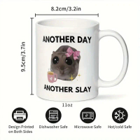 【Ehot】 cawan kopi seramik 11 oz “Another Day Another Slay” dengan corak haiwan lucu