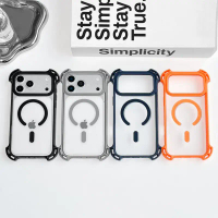 Drone Four-Corner Anti-Fall Airbag iPhone 17 Pro Transparent Magnetic Charging Phone Case Compatible