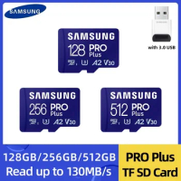 SAMSUNG PRO Plus Memory Card With USB 3.0 Card Reader 128GB 256GB 512GB Micro SD Card A2 V30 TF Card U3 Flash Card