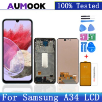 Super AMOLED For Samsung Galaxy A34 LCD Display With Frame For Samsung A34 Display SM-A346E A346B/DS Touch Screen Replacement