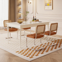 法式奶油風實木餐桌椅長方形現代簡約家用美式復古白色帶抽屜飯桌