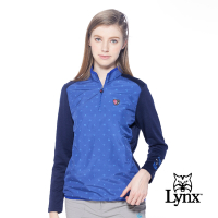 【Lynx Golf】女款吸濕排汗抗UV異材質剪裁隱形口袋設計長袖立領POLO衫/高爾夫球衫-深藍色