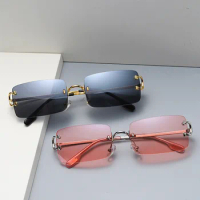 WackSaria Men Sunglasses Frameless Classic Luxury Men Sunglasses Colorful Lens Cut Shape Protection UV Beach Outdoor Retro