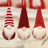Gnome Giáng Sinh Nhồi Bông Búp Bê Ông Già Noel, Bộ 3 Chiếc, Vải Dệt Kim, Đồ Treo Cây Giáng Sinh, Đồ