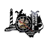 Raleigh Wall Clock North Carolina Skyline NC State LED Wall Light United States Vinyl Record Wall Art Hanging Silent Watch Gift
