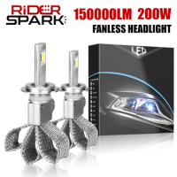 H7 LED Car Headlight Bulbs H4 H11 H1 H8 H9 9005 9006 HB3 HB4 200W 150000LM 6000K White CSP Chip Fanless No Fan Bulb Copper Strip
