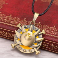 Anime One Piece Bronze Metal Necklace Thousand Sunny Logo Figure Model Kids Toys Gift Cosplay Pendant Jewelry