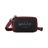 【BALLY】BALLY CHADD 燙印LOGO印花尼龍牛皮飾邊可拆式拉鍊斜背胸掛包(黑x紅)