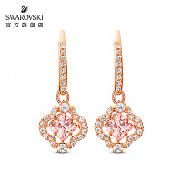 【施華洛世奇SWAROVSKI】Una 水滴形耳環 幸運草 粉紅色 鍍玫瑰金色調 官方直營