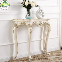 European-style Console Table Porch Table Hallway Narrow Side Table Semi Circle Entrance Table 100x30x88cm Ivory White