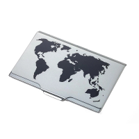 【Troika】世界地圖輕巧名片夾#浮凸地圖設計(黑銀雙色超輕薄美型質感爆表)