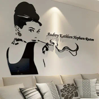Audrey Hepburn Wall Sticker Beauty Poster Home Living Room Bedroom Decoration DIY Mirror Acrylic Wallpaper Stickers