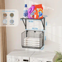 2Pack Laundry Room Shelves Organization,Wall Mounted Clothes Drying Rack With Wire Mesh Basket Over Washer And Dryer, White