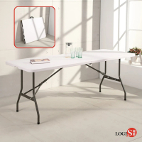 【LOGIS】桌面可折多用途183*76塑鋼長桌塑鋼折合桌/會議桌/露營桌