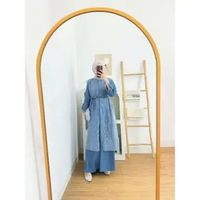 dress wanita ALEA DRESS BAHAN CERUTY SET BRUKAT 2IN1 FREE BELT SETELAN TUNIK WANITA KEKINIAN GAMIS L