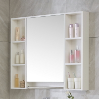 現代簡約實木浴室鏡柜現代簡約衛生間鏡箱帶燈掛墻式鏡子帶置物架儲物