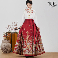【初色】中華風高腰復古印花馬面裙半身裙長裙-共3色-32772(M-XL可選)