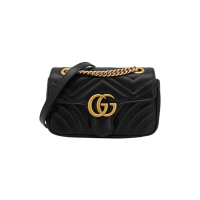 Gucci Marmont 雙G牛皮掀蓋斜背包-22cm(446744-黑)