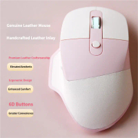 Wireless Mouse with Dual Modes, Ergonomic Leather Design, 2.4G/Bluetooth, 6-Button Layout, Adjustabl