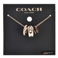 COACH 經典滿版C字LOGO三環造型搪瓷水晶鑲鑽項鍊-黑白色