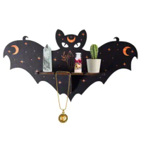 Wooden Crystal Display Shelf Moon Bat Essential Oil Candle Holder Jewelry for Living Dinning Room Bed Storage Home Decor