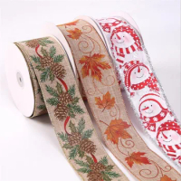 63MM Christmas Diy Fabric Swirl Ribbon Burlap Ribbon With Wired Edge Gift Wrapping Christmas Tree Decoration Wreath Bows 25Yards