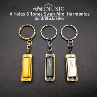 10 pcs Swan Mini Harmonica 4 Holes 8 Tones Harmonica Mouth Organ Key Chain Style
