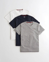 美國百分百【Hollister Co.】T-shirt 短袖 白灰藍 T恤 三件組 海鷗素T 圓領 XS~XL A103