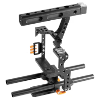 C5 Camera Cage Rod Rail Rig Follow Focus Support Handle Grip Stabilizer for Sony A7II A7R A6300 A6500 A6000(Orange)