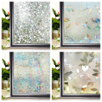 Privacy Window Films No Glue Static Adhesive Glass Film for Decorative Bathroom Living Room Kitchen Rental Apartment Rainbow