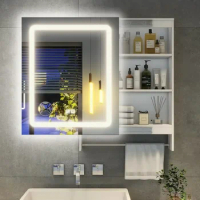 New LED Vanity Mirror Bathroom Furniture Cabinet With Sink Under the White Bathroom Organizer and Storage Shed Shower Rack | USA