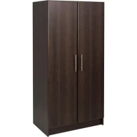 Functional Wardrobe Closet with Hanging Rail and Shelves, Simplistic 2-Door Armoire Portable 21" D x 32" W x 65" H, Espresso
