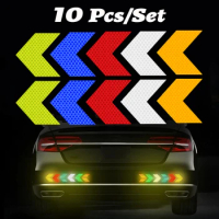 10 Pcs/Set Car Reflective Sticker Arrow Sign Tape Warning Safety Stickers Car Bumper Trunk Safety Decoration Auto Accesorios