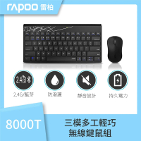 【rapoo 雷柏】8000T 無線輕巧無數字區按鍵三模鍵盤滑鼠組(黑/白)