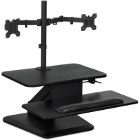 Mount-It! Sit Stand Workstation Standing Desk Converter with Dual Monitor Mount Combo, Ergonomic Height Adjustable Tabletop Desk
