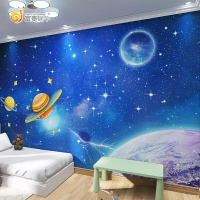 卡通星球星空墻紙天花板吊頂兒童房男孩臥室無縫墻布宇宙太空壁紙