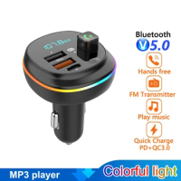 Bluetooth 5.0 FM Transmitter 3 Port USB Car Charger Type C PD Fast Charging Adapter For IPhone 14 Huawei OPPO Oneplus