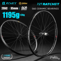 RYET Carbon MTB Wheels Super Light 1195g Ceramic Tubless Clincher Disc 72T Ratchet Hub 29er Bicycle 