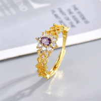 1PCS inset snow amethyst ring female opening Japanese sweet exquisite palace temperament all match M156
